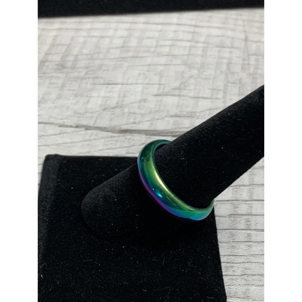 Mens Iridescent Rainbow Hematite Style Band Ring Oil Slick Size 10.25 3292
